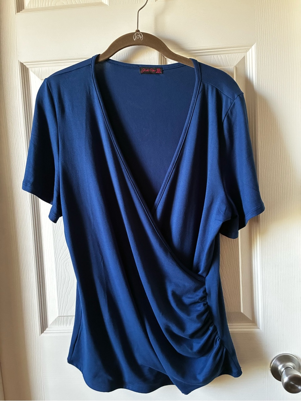 Women's Navy Wrap Front Short Sleeve Top